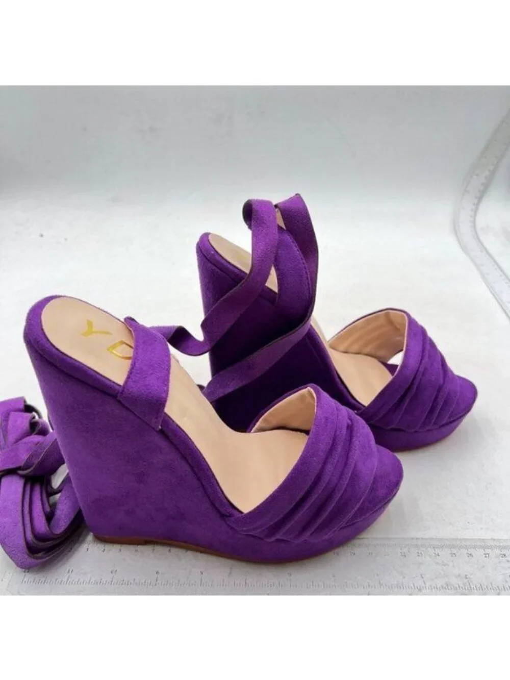 YDN Women Lace Up Platform High Heels Sandals Open Toe Chic Wedge Shoes Purple
